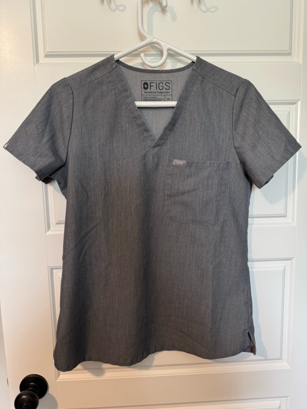 FIGS Technical Collection Short-Sleeve V-Neck Scrub Top, Gray, Size XS